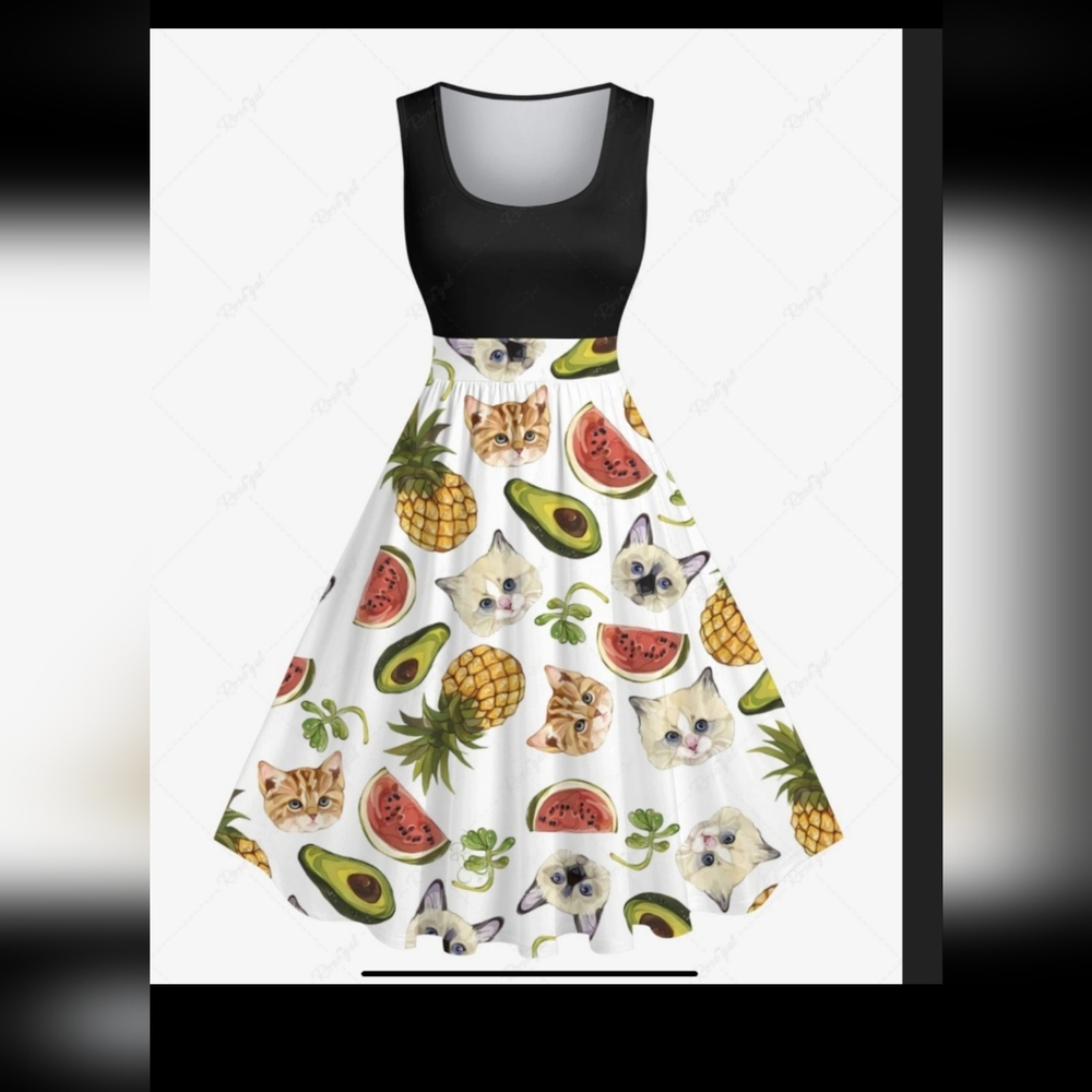 Brand new printed xl dress Watermelon Pineapple Cat Avocado Print Hawaii Vintage